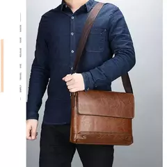 Imagem do Maleta de couro PU para homens, sacola nova, bolsa de computador retro, designer lateral, bolsa crossbody mensageiro, bolsa de ombro portátil