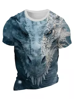 Camiseta de manga curta com estampa Dragão 3D masculina, camiseta casual diária de rua, esportes ao ar livre, moda urbana, verão na internet