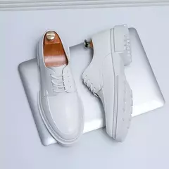 Sapato de couro branco Oxford masculino, vestido de casamento formal de luxo, fundo grosso, mocassins casuais, original, inteiro