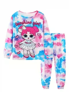 Unicórnio cartoon pijama para meninas, manga longa, duas peças set - loja online