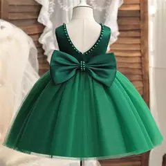 Vestido de tule sem costas para bebé com laço grande e pérolas, 1 ° vestido de aniversário, princesa infantil, vestido baptizado, 1 a 5 anos - loja online