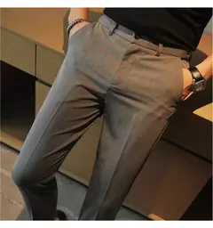 Calça casual slim-fit masculina, fato formal, monocromático, cintura ajustável, festa social, moda empresarial, novo, outono, 2022, 38-28 - Wolf Magazine