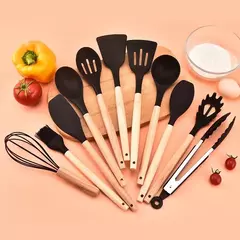 Conjunto De Panelas De Silicone Antiaderente, Utensílios De Cozinha, Espátula, Pá, Batedores De Ovo, Cabo De Madeira, Ferramenta De Cozinha, Utensílios De Cozinha, 12Pcs - Wolf Magazine