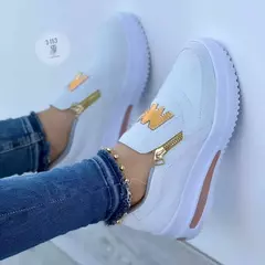 Tênis casuais estampados m para mulheres, sapatos vulcanizados, plataforma com zíper lateral, tamanho positivo, calçados femininos