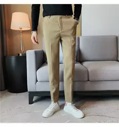 Imagem do Calça waffle stretch masculina, calça reta justa, terno de festa social, roupa formal, alta qualidade, nova moda, 2022