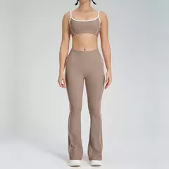 Terno de Yoga Patchwork de duas peças para mulheres, cintura alta Flare Leggings, roupas de treino Fitness Sportswear agasalho - loja online