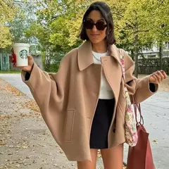 Casaco feminino elegante de peito único, manga comprida, lapela, casacos grossos quentes, outwear de bolso solto, rua alta, feminino, outono, inverno