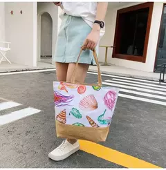 Bolsa de lona dobrável para mulheres, impressão de flores, grafite, bolsa de ombro, casual, tamanho grande, moda feminina