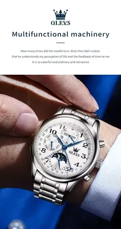 OLEVS-Relógio de pulso mecânico automático masculino, Moon Phase, Calendário, Impermeável, Aço inoxidável, Pulseira de couro, Original - Wolf Magazine