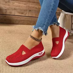 Sapatos mistos de tricô elástico para mulheres, mocassins de plataforma respirável de malha externa, sapatilhas leves resistentes ao desgaste, verão - loja online