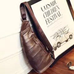 Bolsa de ombro masculina de couro bovino genuíno, bolsa de ombro com suporte para os seios, casual e de viagem - Wolf Magazine