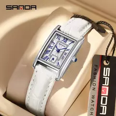 Imagem do SANDA-relógio de couro com mostrador retangular para mulheres, marca superior, design de moda, design elegante, resistente à água, quartzo, movimento, vestido de negócios, novo, quente