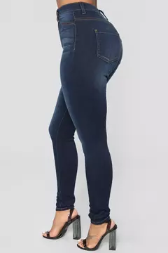 Imagem do Calça jeans skinny com elástico de cintura alta feminina, calça comprida lápis, envoltório reto de perna, calça casual quadris, vintage, estreita, senhora