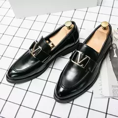 Calçado de couro masculino, mocassins empresariais, sapatos de fivela casuais, tendência, marca de luxo, novo designer