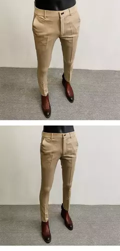 Homens terno calças calças formais pantalone hombre estiramento fino cor sólida vestido casual calças de comprimento total moda novas roupas masculinas - Wolf Magazine