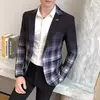 Jaqueta de terno casual xadrez masculina, baile masculino, blazer social, casaco fino, roupa de anfitrião, moda boutique