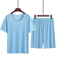 Pijama de seda gelo de duas peças masculino, modal fino, pijama de manga curta, conjunto de moda grande, verão - loja online