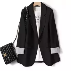 Blazer monocromático de manga comprida feminino, casaco casual, jaqueta de trabalho, escritório, negócio, novo, moda coreana, primavera, 2022 - loja online