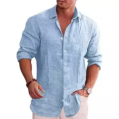 Camisa de linho de algodão manga longa masculina, plus size, monocromática, estilo casual, outono, venda quente - comprar online