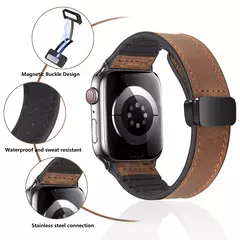 Pulseira magnética para iWatch Series 9, pulseira de couro e silicone para Apple Watch Band, Ultra 2, 49mm, 44mm, 45mm, 41mm, 40mm, 38mm, 42mm, 8, 7, SE, 6 - comprar online