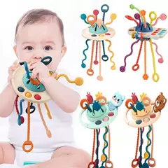 Desenvolvimento De Silicone Chocalho Teether Brinquedos, Montessori, Puxar Cordas Jogos, 1 Ano Brinquedos De Dentição Para Bebês, 6 12 Meses - loja online