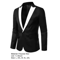 Blazer de manga comprida masculino, jaqueta formal, botão único, cor de contraste, casacos masculinos