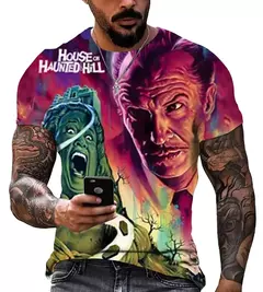 Camiseta casual masculina, filme de terror, atmosfera, grande, suspense, venda quente, novo, 2024 - loja online