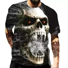 Camiseta de crânio extragrande manga curta masculina, streetwear de hip-hop, blusa casual, camiseta Harajuku, Y2k, roupa gola O, tendência - comprar online