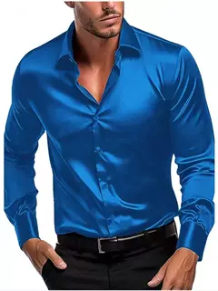 Camisa casual de manga comprida masculina, social e empresarial, cor sólida, moda outono na internet