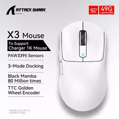 Ataque tubarão x3pro/x3 mouse sem fio, pixart paw3395, 26k dpi, luz, para jogos macro, laptop/win/mac