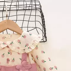 Outono novas meninas recém-nascidas vestido de manga longa dos desenhos animados fragmentado flor lapela bebê vestido de princesa flor cinta vestido - comprar online