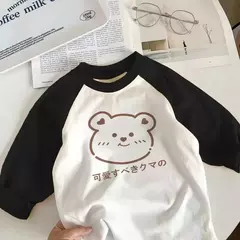 Imagem do T-shirt de manga comprida para menino e menina, top de algodão puro, design cartoon, novo outono e inverno