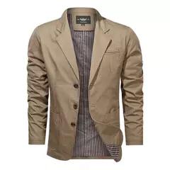 Primavera e Outono Novos Homens Retro Cor Sólida Terno de Negócios Largo Solto Três-breasted Terno Multi-bolso Ocasional Regular Jacket Coat - comprar online