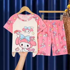 Conjunto de pijama infantil, roupa de manga curta, roupão, roupas para mães e filhos, meninos e meninas velhos, roupas de casa, verão - Wolf Magazine