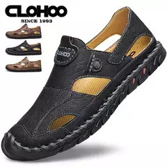 Tampão-sapatos de couro respirável para homens, sapatos de buraco oco, fundo macio, superfície macia, sandálias casuais na internet