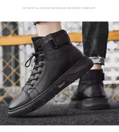 Botas de tornozelo preto homens couro pu sapatos casuais para homens outono conforto plataforma botas de pele inverno botas de trabajo hombre