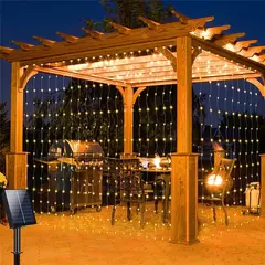 Impermeável Solar LED Curtain Light Decoração de guirlanda ao ar livre, luzes de corda, quintal, Natal, fada, luzes de corda, 300LEDs na internet