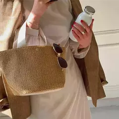 Fsafashion-bolsa de tecido palha para mulheres, bolsa casual para férias, bolsas com alça superior, bolsas de ombro retrô artesanais, moda feminina, 2024