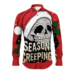 Imagem do Camisa Masculina Manga Longa de Natal, Estampada em 3D, Papai Noel, Festival, Festa, Roupa Casual, Venda Quente