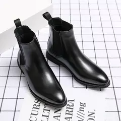 Imagem do Botas de couro chelsea para homens, botas de negócios casuais de pelúcia quente, tamanho grande 48, marca designer, moda, 2024