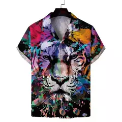 Camisas estampadas em 3D papagaio masculinas, camisas havaianas de praia, manga curta, moda casual, lapela de carreira - comprar online