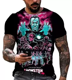 Imagem do Camiseta casual masculina, filme de terror, atmosfera, grande, suspense, venda quente, novo, 2024