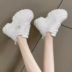 Imagem do Rimocy-PU Leather Chunky Sneakers para mulheres, tênis de plataforma feminina, fundo grosso, branco, preto, sapatos para pais, moda, primavera, outono