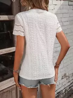 Camiseta feminina de algodão topos 2024 verão rua oco para fora simples cor sólida v camisa casual y2k t camisa branca blusa mujer moda