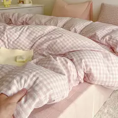 Conjunto de cama rosa sólida sem enchimento, capa de edredão, folha plana, fronha, queen size completa, casa do hotel, roupa de cama macia, moda - Wolf Magazine