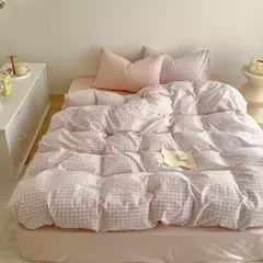 Conjunto de cama rosa sólida sem enchimento, capa de edredão, folha plana, fronha, queen size completa, casa do hotel, roupa de cama macia, moda - loja online