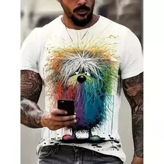 Camiseta 3D estampada animal masculina, estampa de gato e cachorro, manga curta, tops grandes, roupas de verão, nova moda - comprar online