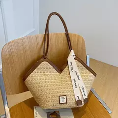 Saco de praia palha de verão, bolsa de ombro de grande capacidade, textura high-end, versátil, elegante, tote, novo 2020 - comprar online