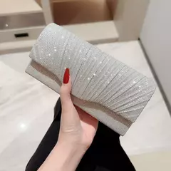 Bolsa de embreagem prata glitter para mulheres, bolsa de noite envelope, bolsa longa elegante, bolsa de ombro corrente, bolsa de casamento, moda na internet