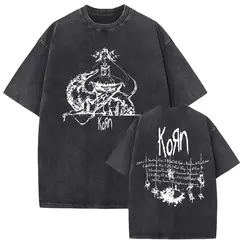 Camisetas com estampa de esqueleto masculinas, banda de rock vintage lavada, Korn caindo longe de mim, camiseta gótica, camiseta masculina extragrande, moda